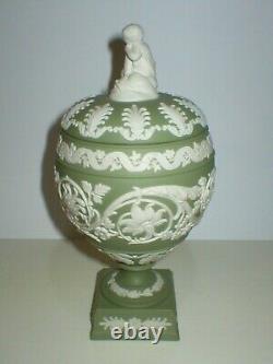 Wedgwood Jasperware Vert Sauge Arabesque Lidded Vase Urne Chérubin Fleuron Boxed