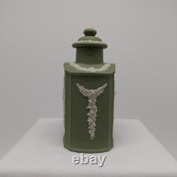 Wedgwood Jasperware vert sauge et blanc motif en relief néoclassique boîte à thé 6