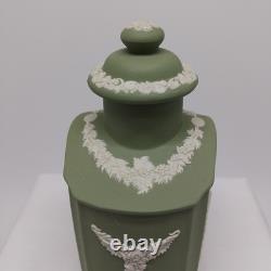 Wedgwood Jasperware vert sauge et blanc motif en relief néoclassique boîte à thé 6