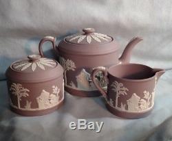 Wedgwood Lilas Jasperware Théière, Sucre Et Crème