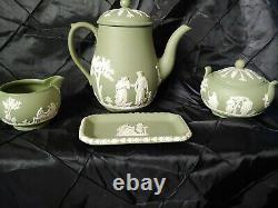 Wedgwood Made In England Green Jasperware Coffee Pot Set