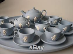 Wedgwood Miniature Blue & White Jasper Ware The Dancing Heures Tea Set