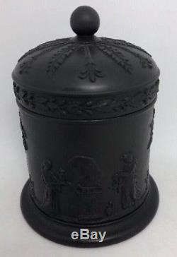 Wedgwood Noir Basalt Jasperware Récipient À Couvercle Rond Tobacco Jar 5c