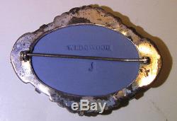 Wedgwood Pale Blue Jasper Ware Broche Montée En Argent Sterling C. 1930