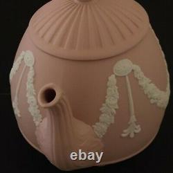 Wedgwood Pink Jasperware Miniature Teapot Collection Garland Bows