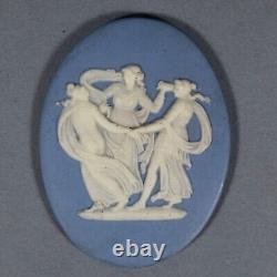 Wedgwood, Plaque Ronde Antique Victorienne en Jaspe Bleu, Trois Grâces, Encadrée