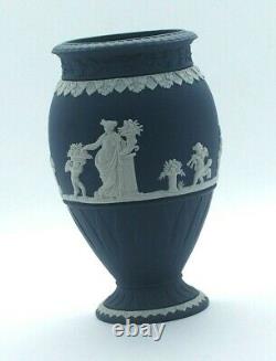 Wedgwood Portland Blue Jasperware Neo Classical Vase Made In England C. 1990