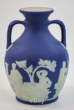 Wedgwood Portland Vase, Cobalt Blue Jasperware Cameo, 8 Pouces De Hauteur