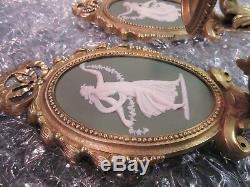 Wedgwood Poterie Candlestick Murale À Plaque En Laiton Plaque Jasperware Gilt