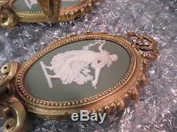 Wedgwood Poterie Candlestick Murale À Plaque En Laiton Plaque Jasperware Gilt