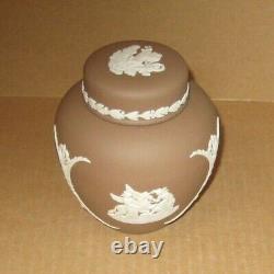 Wedgwood TAUPE BRUN FONCÉ Jasperware Petit Pot à Gingembre Couvert RARE