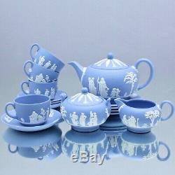 Wedgwood Teeservice Jasperware Hellblau, Bleu Jasper, Teekanne, Tasse, Conteuse