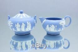 Wedgwood Teeservice Jasperware Hellblau, Bleu Jasper, Teekanne, Tasse, Conteuse