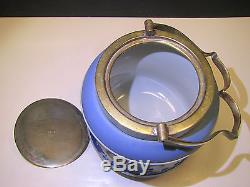 Wedgwood Tri-color Bleu Pâle Et Blue Dip Jasper Ware Biscuit Barrel C. 1880