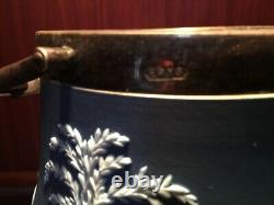 Wedgwood Vintage Jasperware Bleu Dip Biscuit Thé Barrel Pot D'argent Couvercle