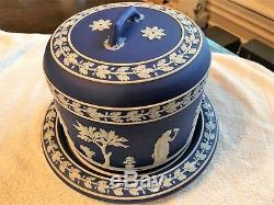 (env. 1800) Rare Plat À Fromage À Grand Coupole Jasperware Bleu Cobalt Wedgwood