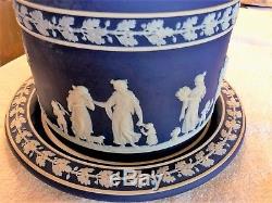 (vers 1800) Antique Wedgwood Cobalt Blue Jasperware Grand Plat À Fromage Dome Rare